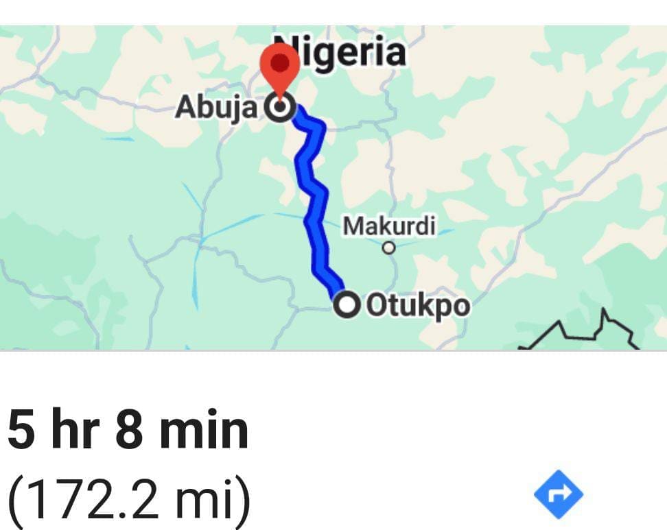 Google Map showing Location of Otukpo from Nation's Capital , Abuja
Courtesy of Google Map