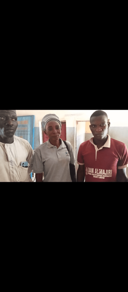 Care team: from left: Boaz Nuhu, relative of the victims, Gloria Arams and Moses Yusuf. credit: Mike Odeh James.