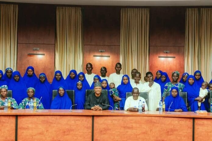 Governor Uba Sani (fourth from left) with some of the freed kidnapped victims. Photo credit: Facebook/Uba Sani.