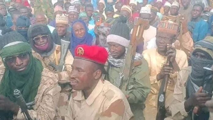 Armed bandits and locals' peace talk meeting in Jibia. Photo credit: X/@ZagazOlaMakama.