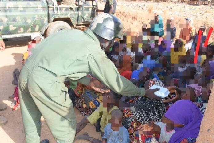 The rescued hostages in Northwest Nigeria receiving aid from authorities. Photo credit: X/@ZagazOlaMakama.