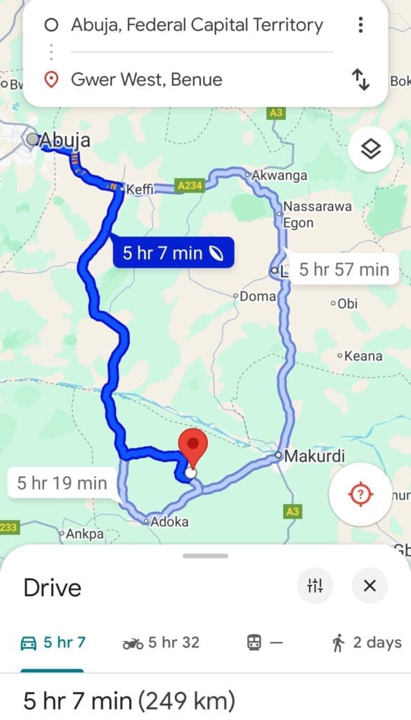 Geographical location of Gwer-West from Abuja