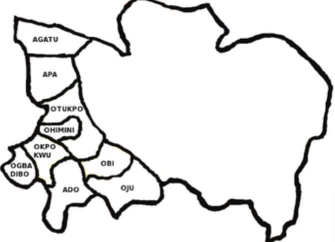 Map of Benue showing counties of Zone C.