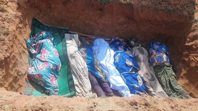 At least seven people were given a mass burial on May 27th following a previous night's attack on Kopmur village, part of a group of villages known as Mushere, located 55miles south of Jos the capital of Plateau State in central Nigeria. Photo credit: Polycarp Gomos