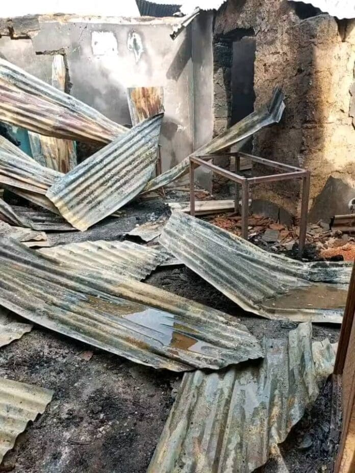 Imagine of Burnt House by Fulani Ethnic Militias in the Wereng camp of Riyom County in Plateau State, Photo Credit: Berom Youth Association Facebook page 