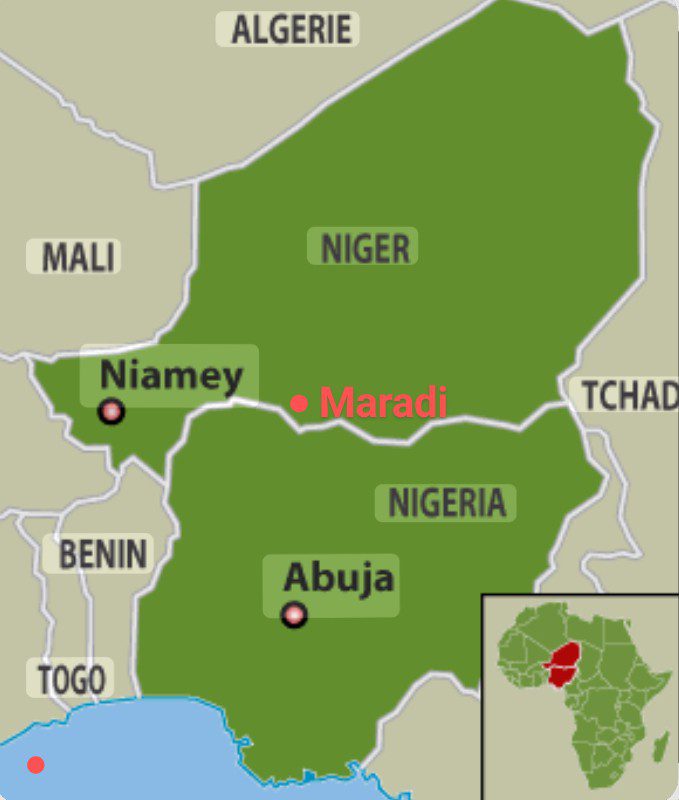 Map of Niger republic - Nigeria - Benin republic - Mali and Togo, showing Maradi county in red. Courtesy: Segun Onibiyo