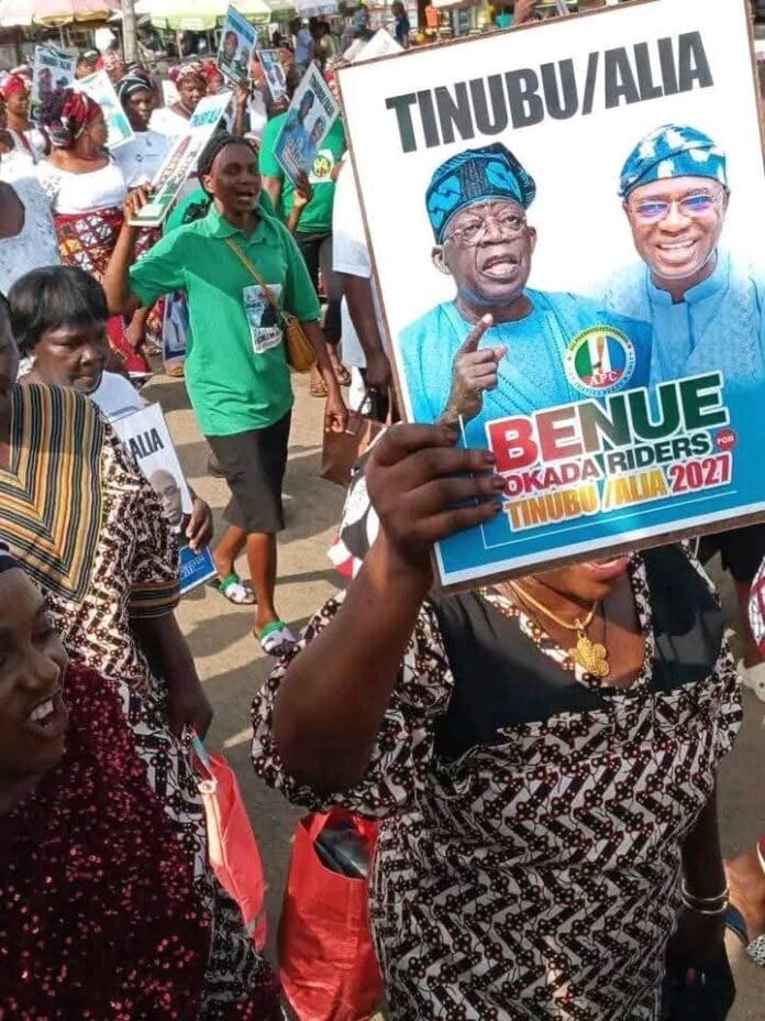 Pro-Alia/Tinubu Supporters who shutdown Makurdi in solidarity with Gov Alia and President while celebrating Democracy Day on Thursday, June 12, 2025 amidst killings by Fulani Jihadists. Photo by: Ekani Olikita.