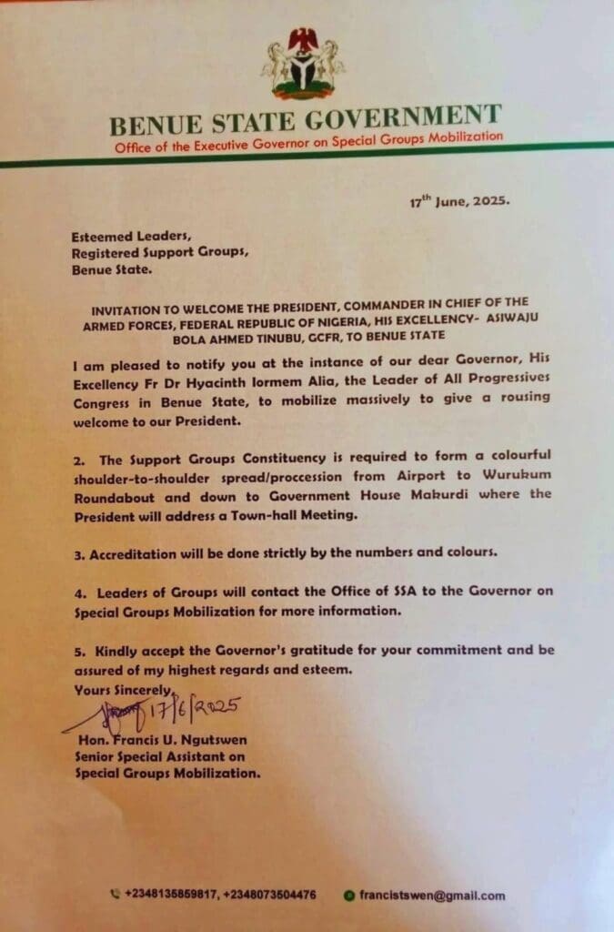 Benue State Government Letter.