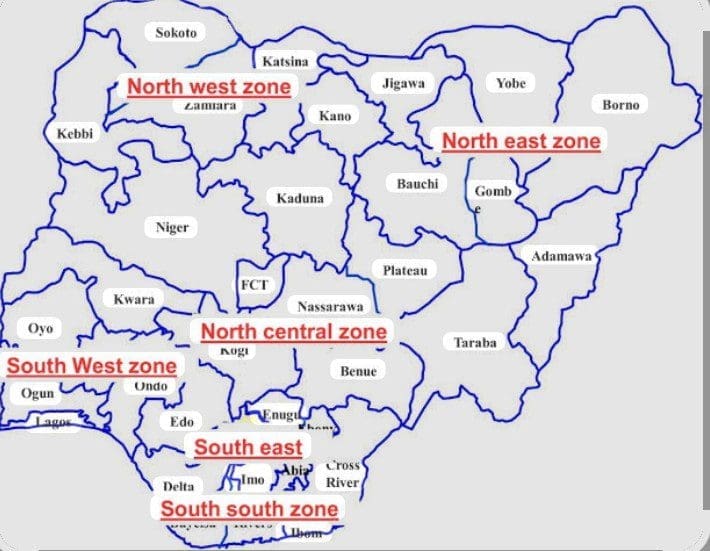 Map of Nigeria showing the 36 states including Niger and Zamfara States. Picture Courtesy: Geographical Survey maps