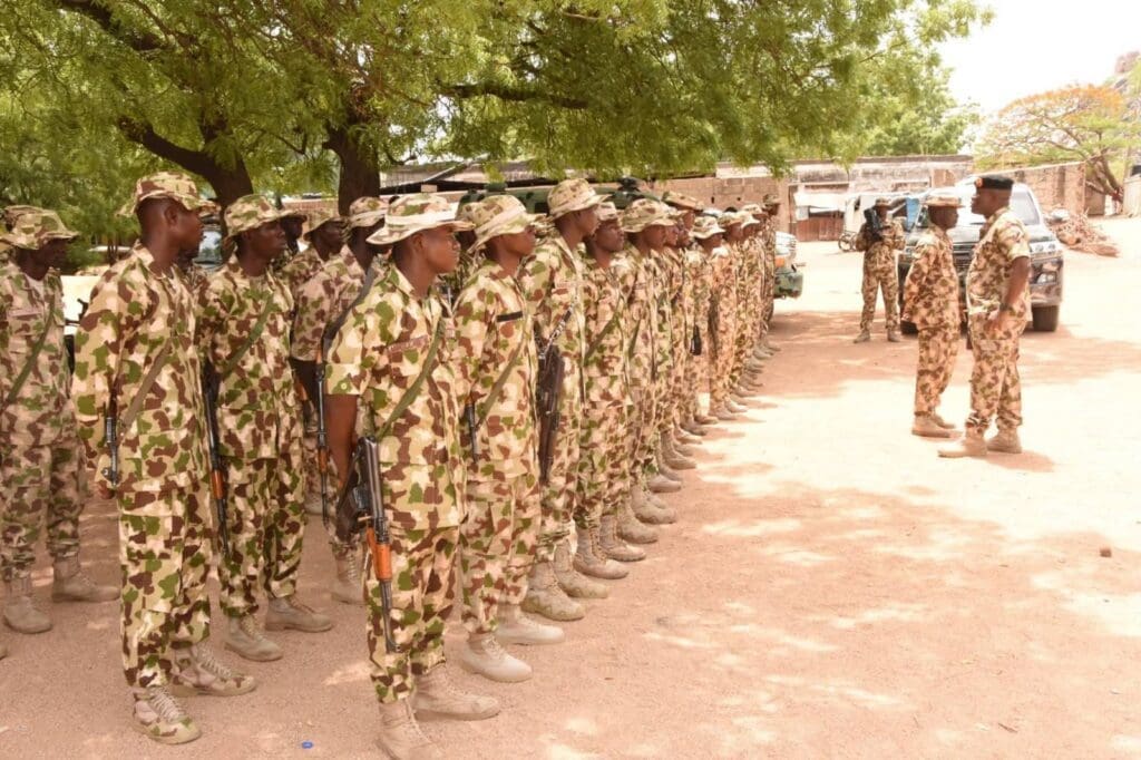 Troopsbof 7th Division-Sector-1 participating in Operation Haddin Kai are addressed-in-Maiduguri. Photo Nigerian Army.