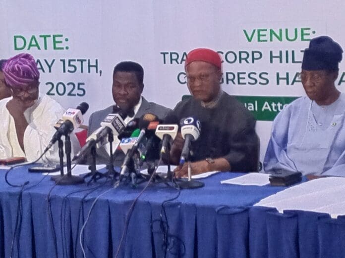 Subject: Picture shows Chief Emeka Anyaoku, former Secretary General of Commonwealth Countries (centre) to his right is Prof. Mike Ozekome, one Nigeria's leading Constitutional lawyer; to his left is Senator Gbenga Daniel, former Governor of Ogun State, reading.