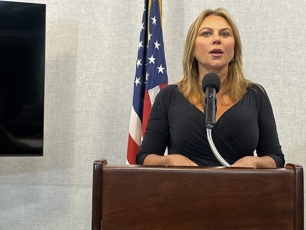 Lara Logan speaking at the July 25, 2025, press conference in Washington, DC. Photo by Doug Burton/TruthNigeria. 