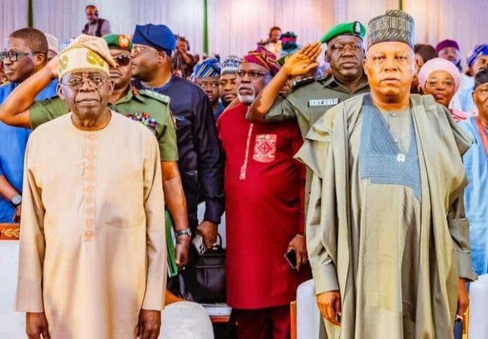 President Bola Tinubu (left) and Vice President Kashim Shettima. Credit: Facebook/Kashim Shettima. 