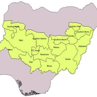 Map of Nigeria, showing middle Belt Region Credit: Google.