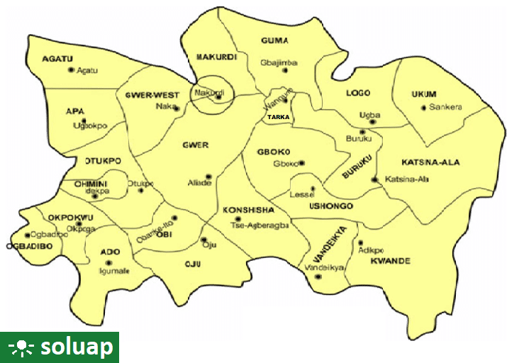 Map of Benue State, showing the 23 counties Credit: Soluap.com