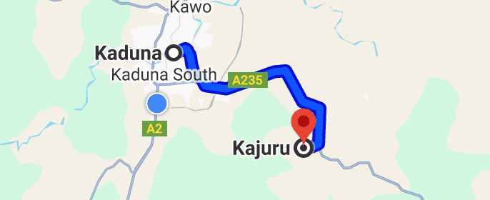 Map of Kajuru County showing its distance from State Capital Kaduna 