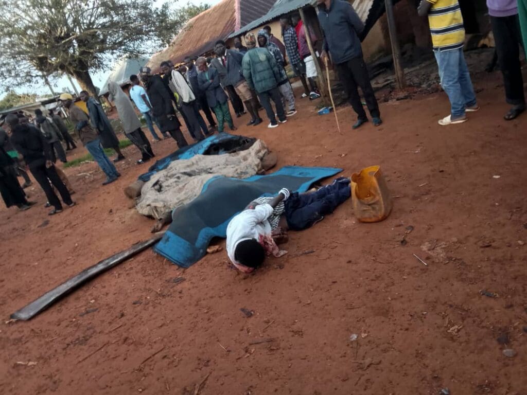 Bodies of six residents killed in Ik'ngwakap, Mushere on September 14 are gathered in the center in the town minutes before mass burial. Credit Maichibi Haruna.