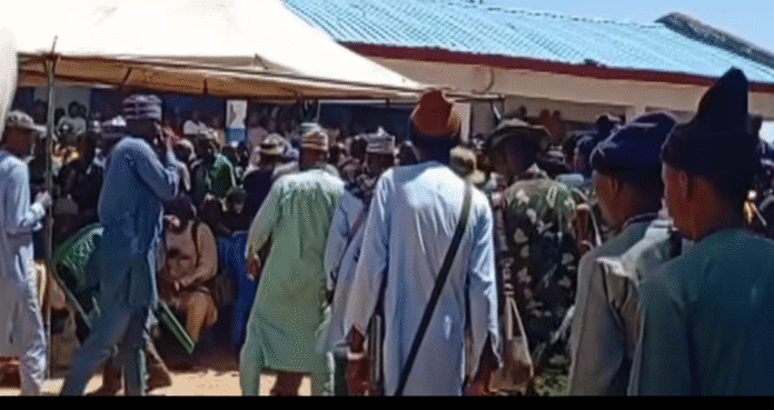 Armed Fulani Terrorists/bandits moving freely at the venue of a meeting between bandits kingpins and community leaders of Hayin Gada, Faskari County of Katsina state, North West Nigeria, Monday (Credit: Screen Shot from Facebook)
