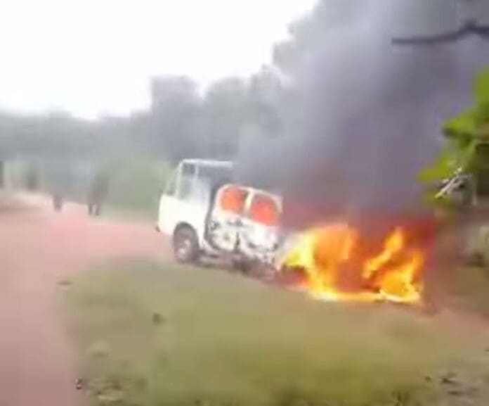 Picture showing Community Guards operational Hilux vehicle burned by Lakurawa terrorists. Picture Courtesy: Elder Afolabi