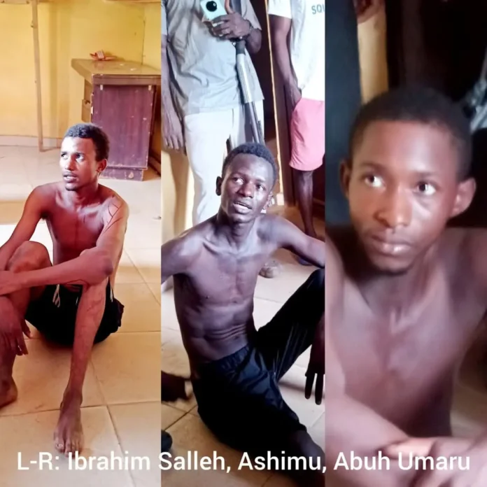 Ibrahim Saleh, Hashimu Ibrahim, and Abu Umoru, arrested Fulani Kidnappers in Otukpo. Credit: Ekani Olikita.