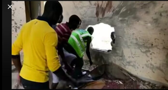 One of the walls through which the terrorists bore a hole to gain entrance to the Government Girls Comprehensive Secondary School, Maga, in Danko/Wasagu County of Kebbi State. Photo via Facebook page of David Usara.