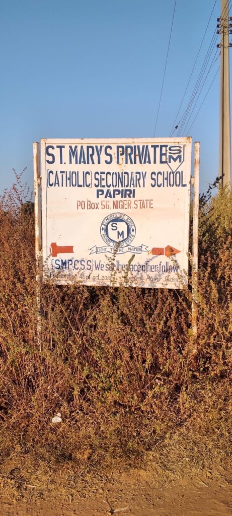 The signboard of St. Mary’s Private Catholic Secondary School in Papiri, Niger State. (Credit: Catholic Diocese of Kontagora/Facebook).