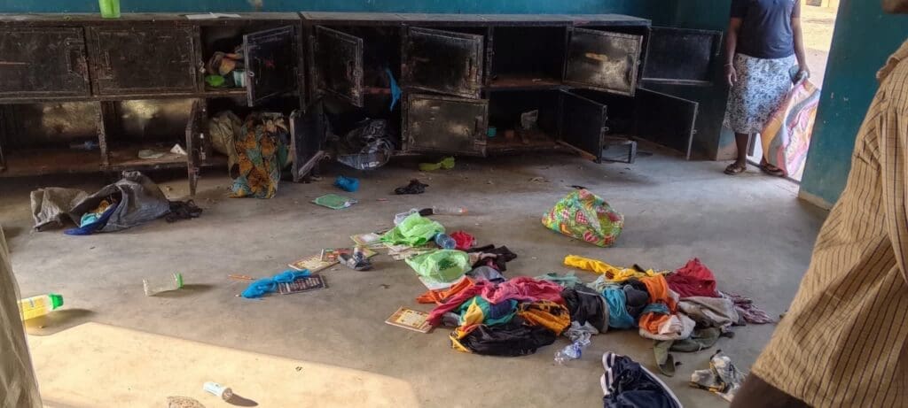 The ransacked dormitory at the Catholic school in Niger State where students were abducted. (Credit: Catholic Diocese of Kontagora/Facebook).