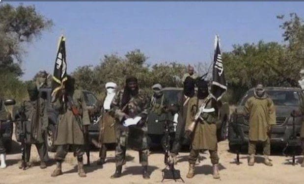 Picture showing Boko Haram terrorists led by late Shekau.  Picture Courtesy: Boko Haram. 