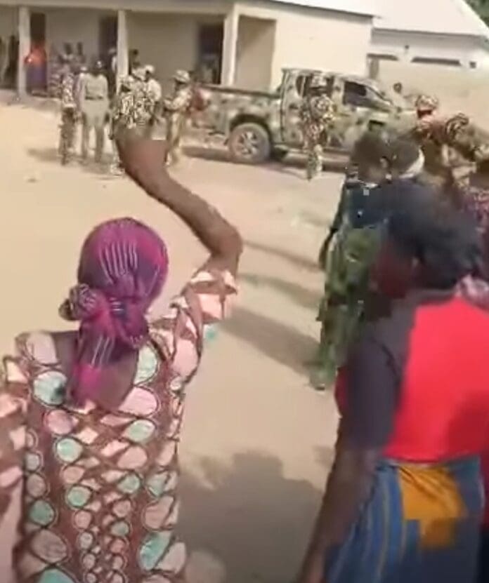Screenshot of video of what was allegedly the peaceful protest where Nigeria military allegedly opened fire on women protestors carrying only leaves. The protest was held in Adamawa.