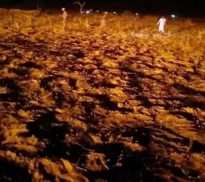 Two men searching for more fragments of the missile that hit Jabo town Thursday night (credit: Facebook).