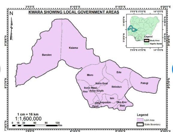 Map of Kwara state showing Irepodun County. Picture Courtesy: Research Gate .