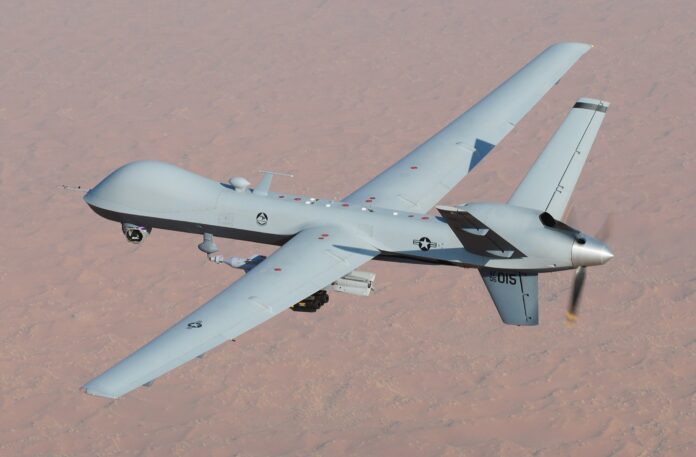A General Atomics MQ-9B SkyGuardian Remotely Piloted Aircraft System (RPAS), which is an advanced UAV. Photo via Wikipedia Creative Commons.