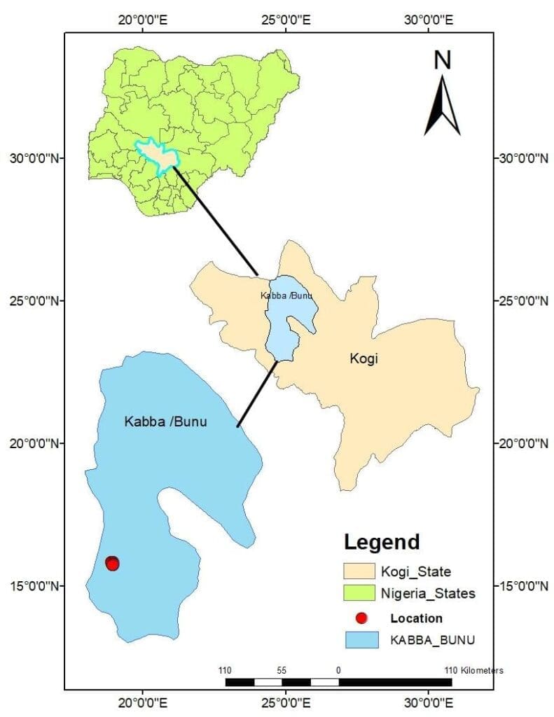 Map of Nigeria showing Bunu county in Kogi state Temitope Babalola, K.S. Ogunleye, J. A. Lawal and Augustus Ilori An Assessment of Degradation of Soil Properties in Kabba College of Agriculture, Kogi State, Nigeria. Courtesy Researchgate.