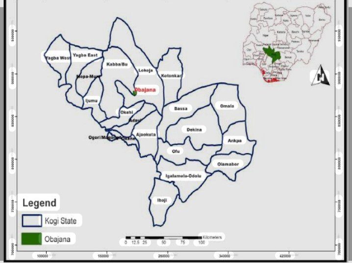 Map of Nigeria & Kogi state showing location of Obajana. Picture Courtesy: Kogi state geographic map