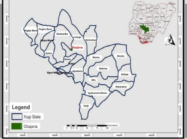 Map of Nigeria & Kogi state showing location of Obajana. Picture Courtesy: Kogi state geographic map