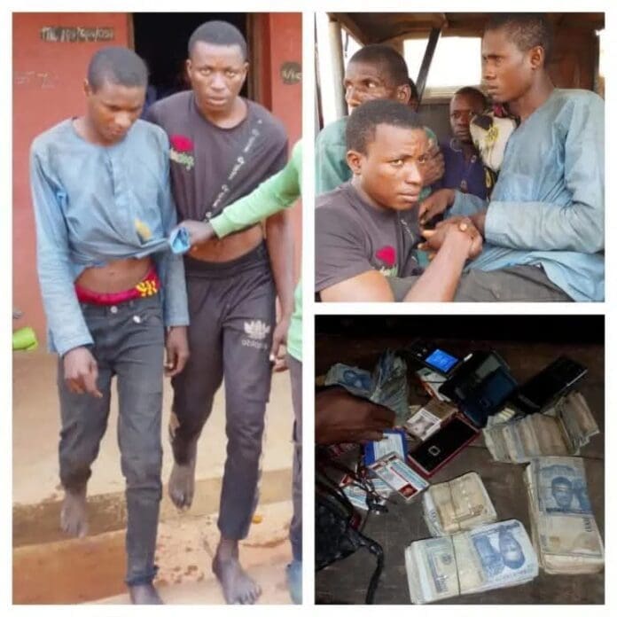 Picture of some of the Boko Haram terrorists apprehended by Amotekun corps in Isan-Ekiti, Oye county, Ekiti state, Southwest Nigeria. Picture Courtesy: Ekiti Amotekun Corps media.