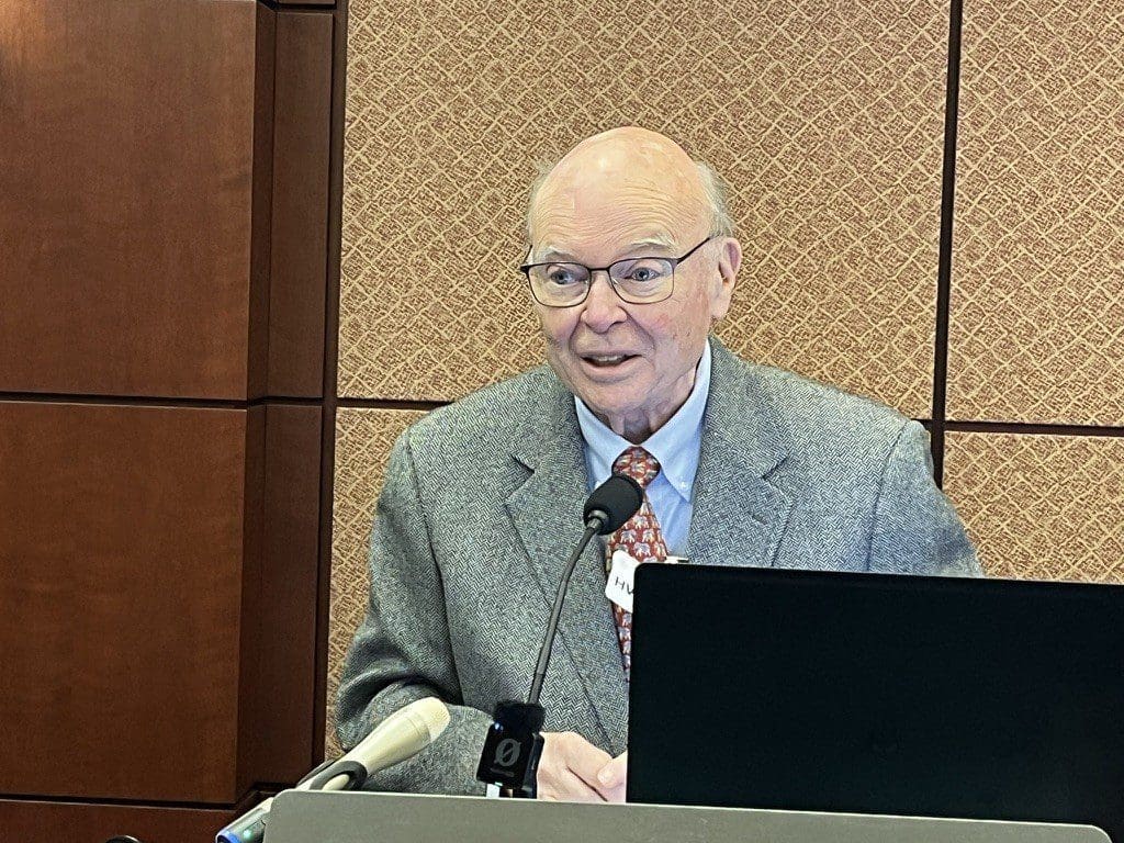 Dr. Gregory Stanton, Founder of Genocide Watch speaking at the press event unpacked 12 variations of false narrative that derails honest diagnosis of Nigeria's root problem. Photo by Doug Burton.