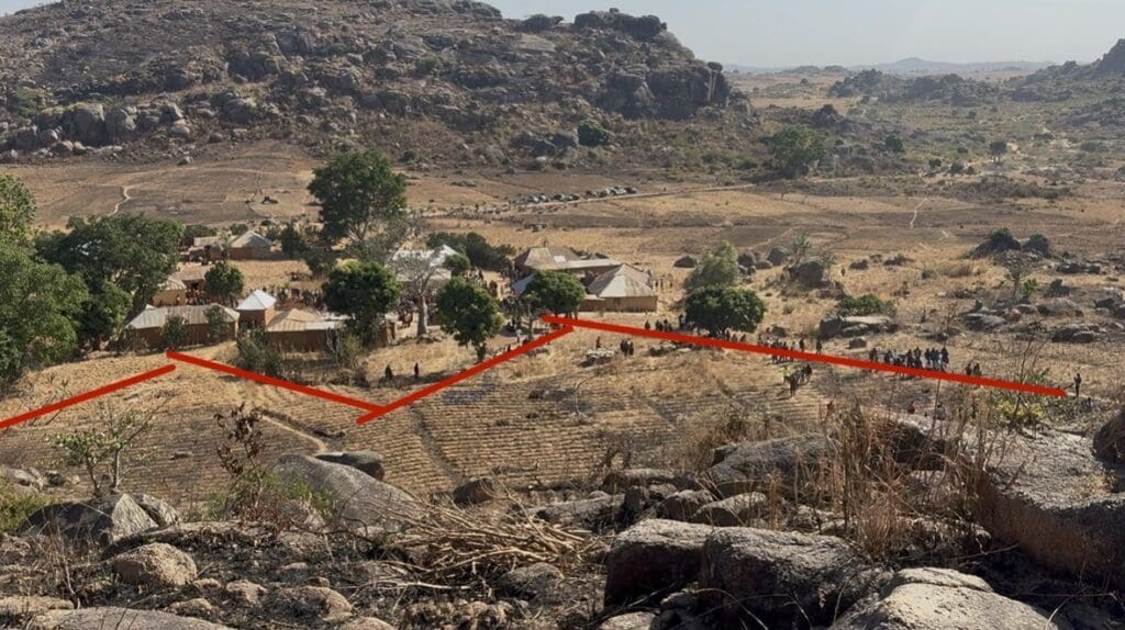 Photo of Buhum village showing attack line and battle site on New Year’s Eve. Photo by Masara Kim