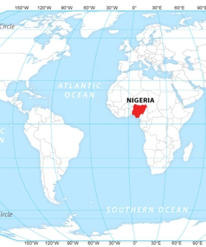 World Map showing Nigeria in red: (Credit: Mapsoftheworld.com)