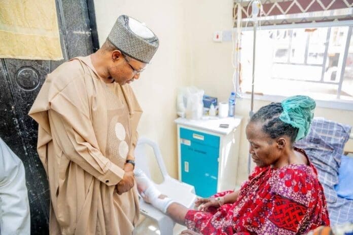 Governor of Kaduna state Sani Uba visits Sarah Achi in the hospital after release from abductors | Credit: Sani Uba Facebook