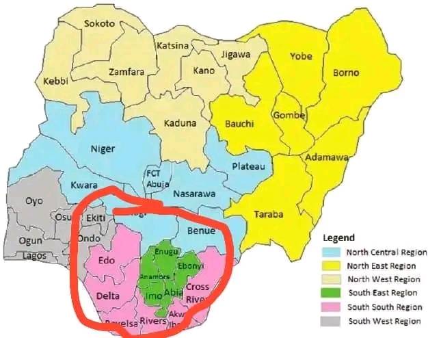 Map showing South-South Delta and Edo state | Credit: Amechi Obiazi-Abgor group |Facebook