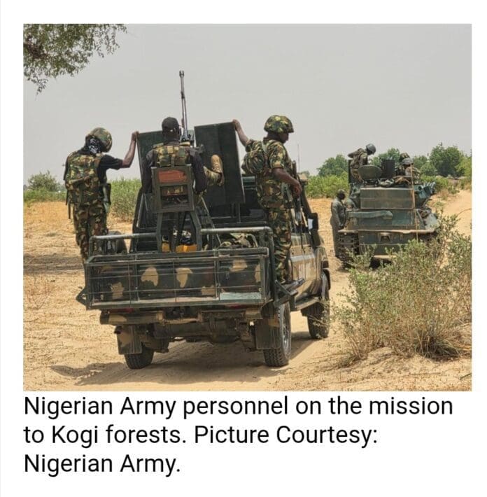 Nigerian Army at work in Kogi Forest.