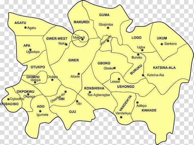 Map of Benue State, showing all the 23 counties Credit: Benue history archive