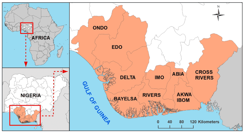 Map of the Niger – Delta region of Nigeria Map Courtesy – Erpmose Ebhuoma/ResearchGate. 