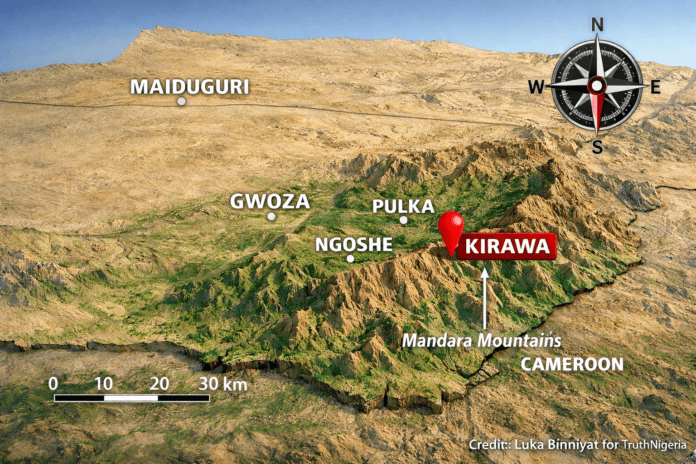 Map showing Kirawa in red pinhead (credit: Luka Binniyat for TruthNigeria).