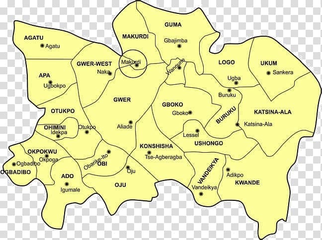 Map of Benue State showing the 23 counties, including Apa and Agatu
Credit: Benue History Archive