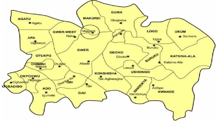 Map of Benue State, showing all the 23 counties
Credit: Benue history archive
