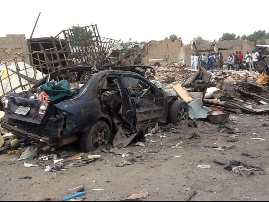 Aftermath of the NAF airstrike targeting terrorists in Borno. Photo credit: X/@BarristerStreet.