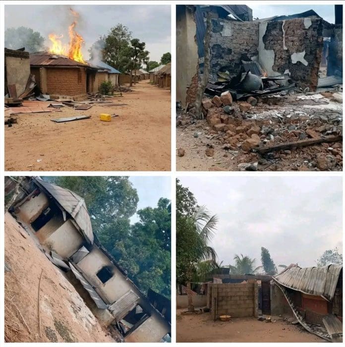Burnt Houses after Fulani Militia attack on Gidan-Ogiri (Sabon-Gida) community on Thursday Credit: Gidan-Ogiri archive