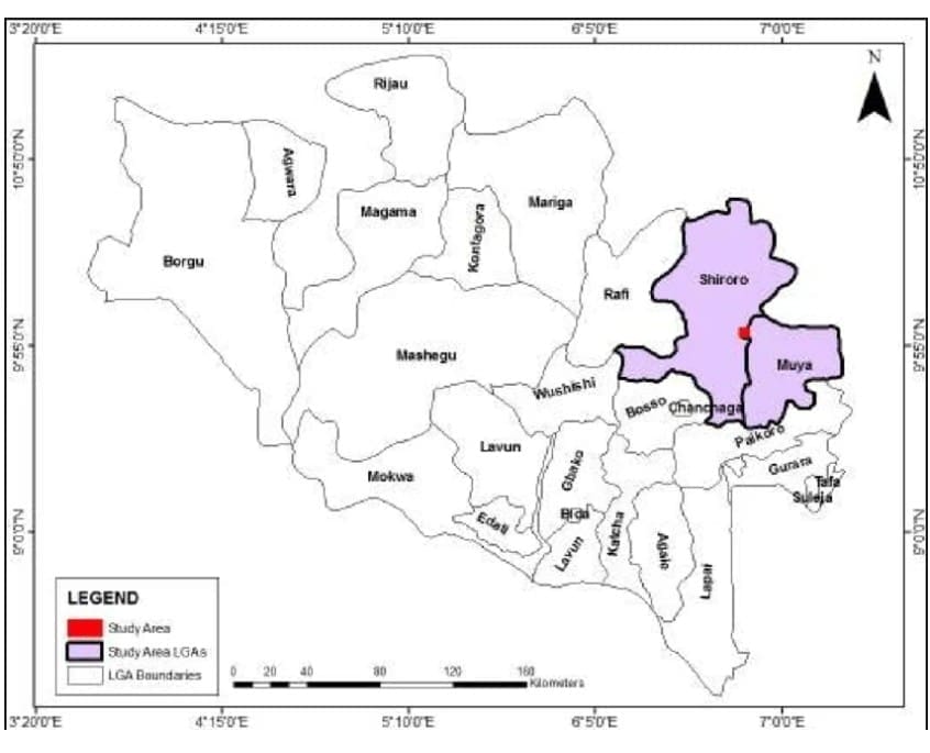Map of Niger state showing Shiroro county. Picture Courtesy: Research Gate.